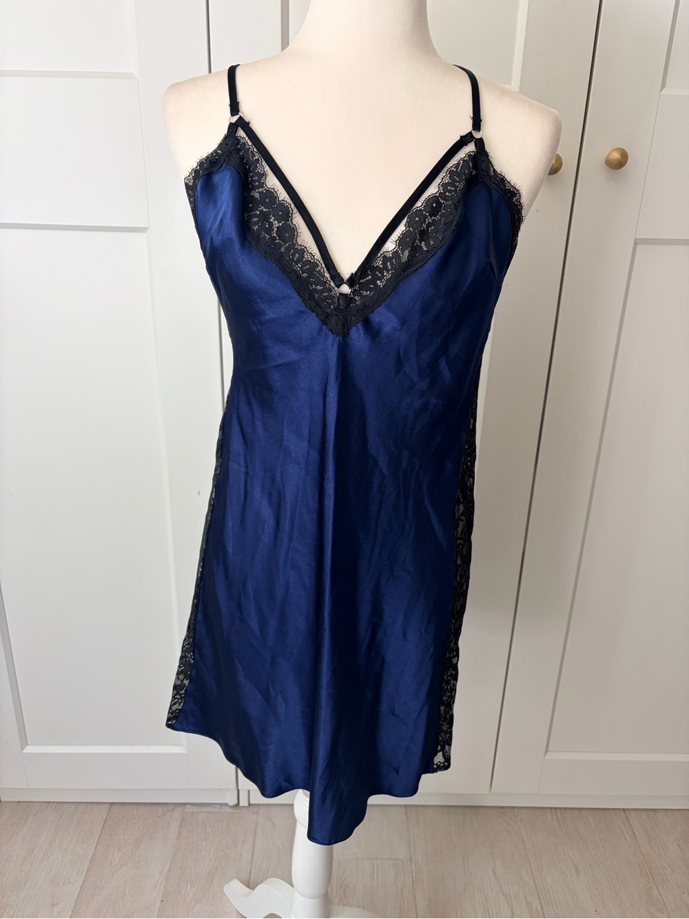 Victoria's Secret Navy Blue Slip with Black Lace Trim | M